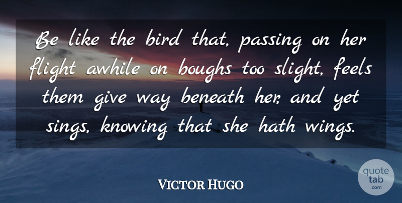 Victor Hugo Quote About Awhile, Beneath, Bird, Feels, Flight: Be Like The Bird That...