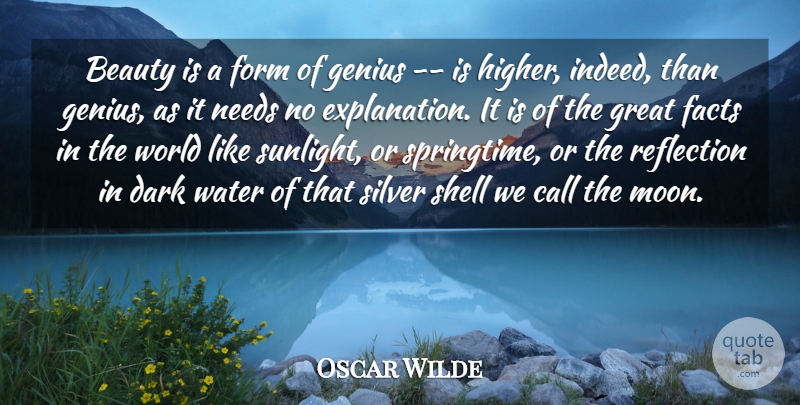 Oscar Wilde Quote About Dark Water, Genius, Needs: Beauty Is A Form Of...