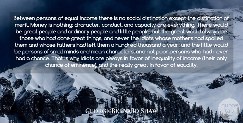 George Bernard Shaw Quote About Ability, Capacity, Chance, Equal, Equality: Between Persons Of Equal Income...