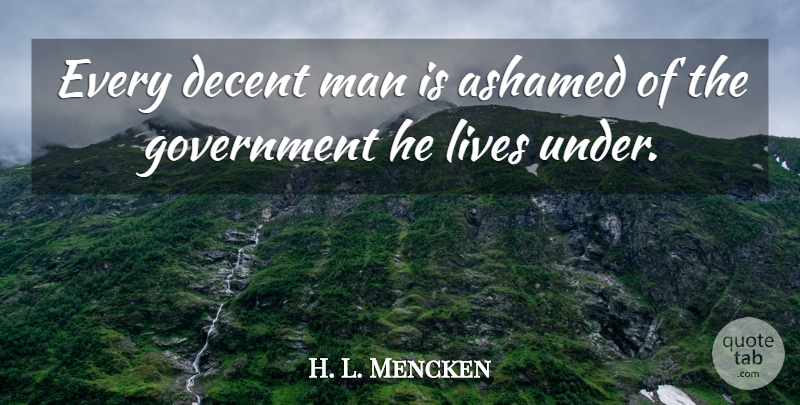 H. L. Mencken Quote About Freedom, Integrity, Men: Every Decent Man Is Ashamed...