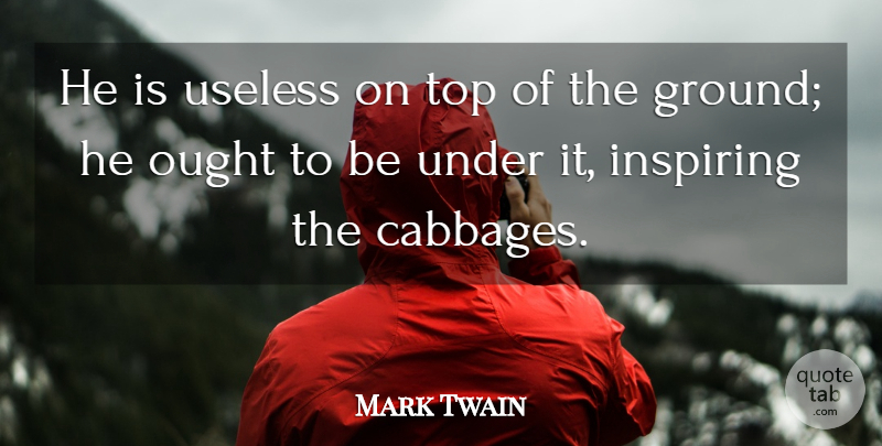 Mark Twain Quote About Sarcastic, Cabbage, Useless: He Is Useless On Top...