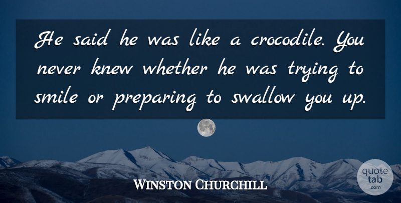 Winston Churchill Quote About Knew, Preparing, Smile, Swallow, Trying: He Said He Was Like...
