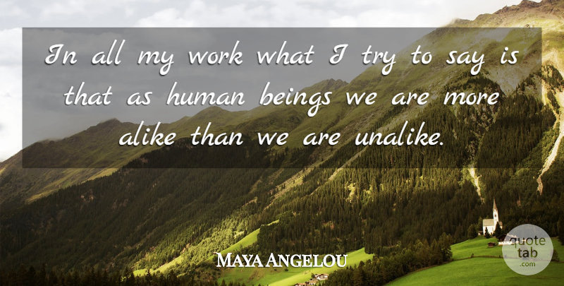 Maya Angelou Quote About Alike, Beings, Human, Work: In All My Work What...
