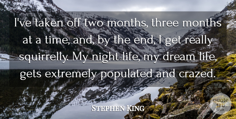 Stephen King Quote About Dream, Taken, Night: Ive Taken Off Two Months...
