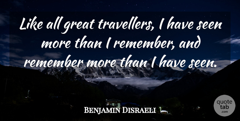 Benjamin Disraeli Quote About Inspirational, Travel, Memorable: Like All Great Travellers I...