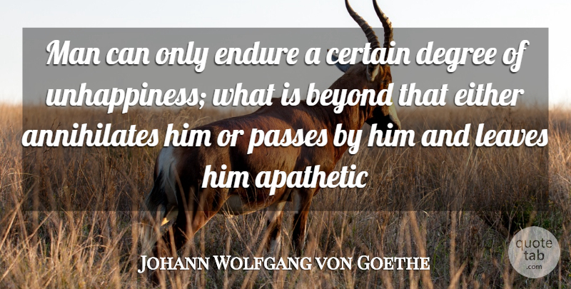 Johann Wolfgang von Goethe Quote About Men, Suffering, Degrees: Man Can Only Endure A...