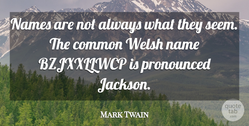 Mark Twain Quote About Names, Common, Welsh: Names Are Not Always What...