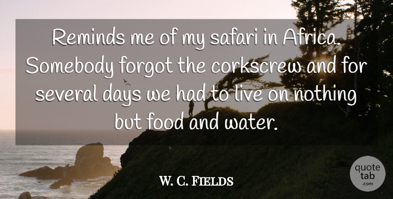 W. C. Fields Quote About Travel, Drinking, Book: Reminds Me Of My Safari...