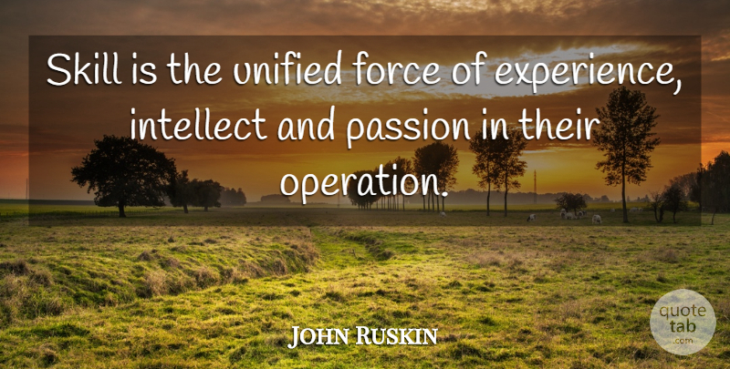 John Ruskin Quote About Passion, Skills, Experience: Skill Is The Unified Force...
