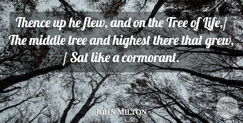 John Milton Quote About Highest, Middle, Sat, Tree: Thence Up He Flew And...