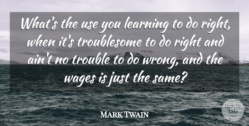Mark Twain Quote About Learning, Trouble, Wages: Whats The Use You Learning...