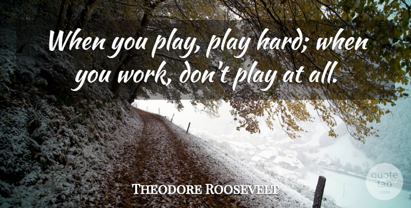 Theodore Roosevelt Quote About Work, Play, Advice: When You Play Play Hard...