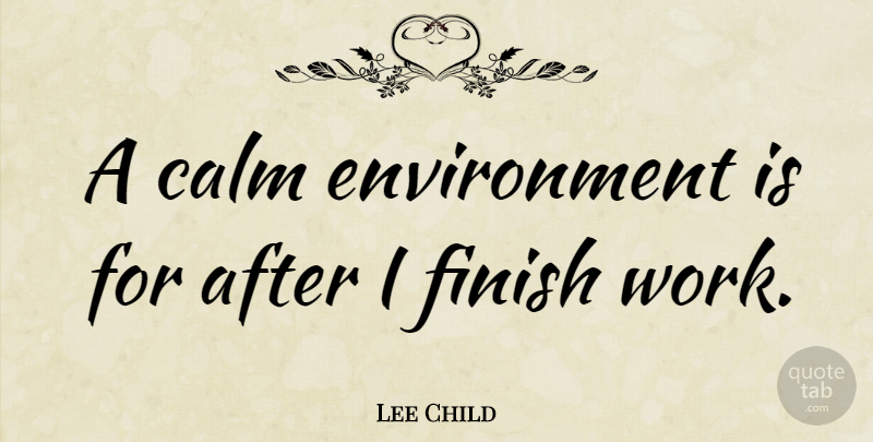 Lee Child Quote About Calm, Environment: A Calm Environment Is For...