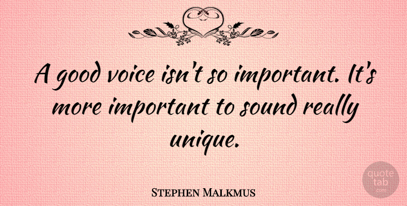 Stephen Malkmus Quote About Unique, Voice, Important: A Good Voice Isnt So...