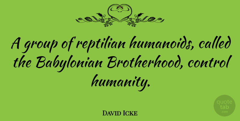 David Icke Quote About Humanity, Brotherhood, Groups: A Group Of Reptilian Humanoids...