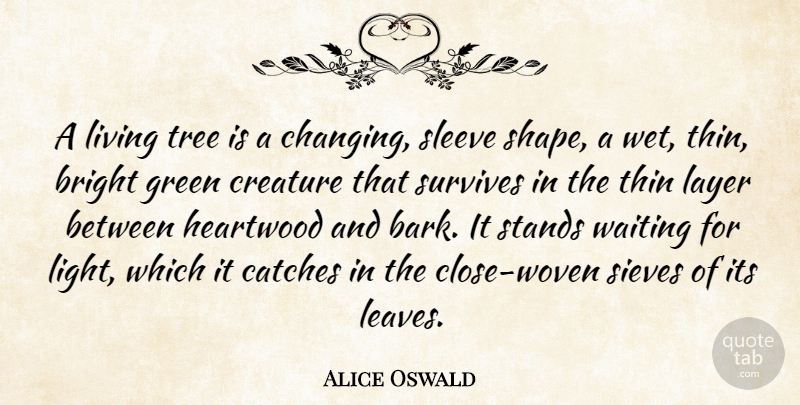 Alice Oswald Quote About Bright, Creature, Green, Layer, Living: A Living Tree Is A...