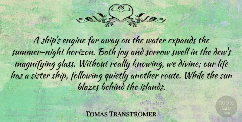 Tomas Transtromer Quote About Summer, Night, Glasses: A Ships Engine Far Away...