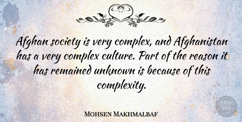 Mohsen Makhmalbaf Quote About Culture, Reason, Afghanistan: Afghan Society Is Very Complex...