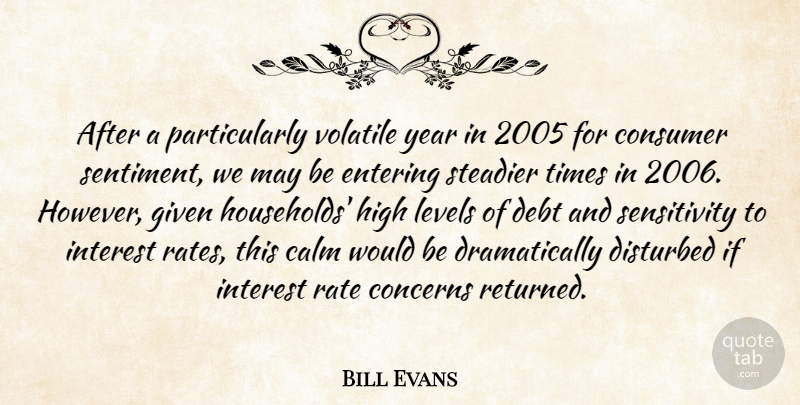 Bill Evans Quote About Calm, Concerns, Consumer, Debt, Disturbed: After A Particularly Volatile Year...