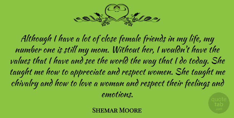 Shemar Moore Quote About Although, Appreciate, Chivalry, Close, Feelings: Although I Have A Lot...