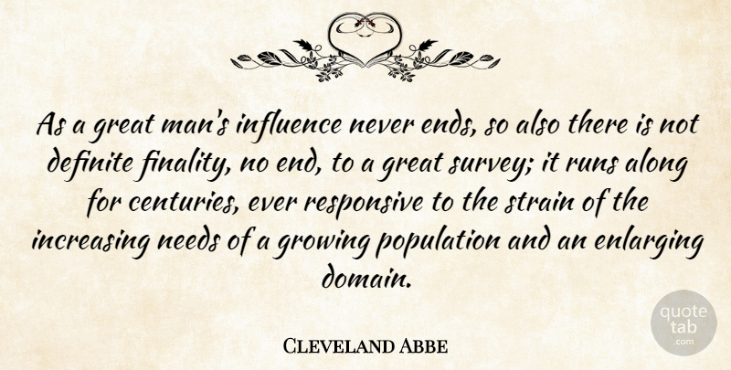Cleveland Abbe Quote About Running, Men, Needs: As A Great Mans Influence...