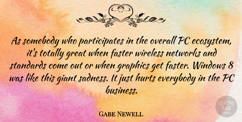Gabe Newell Quote About Hurt, Sadness, Ecosystems: As Somebody Who Participates In...