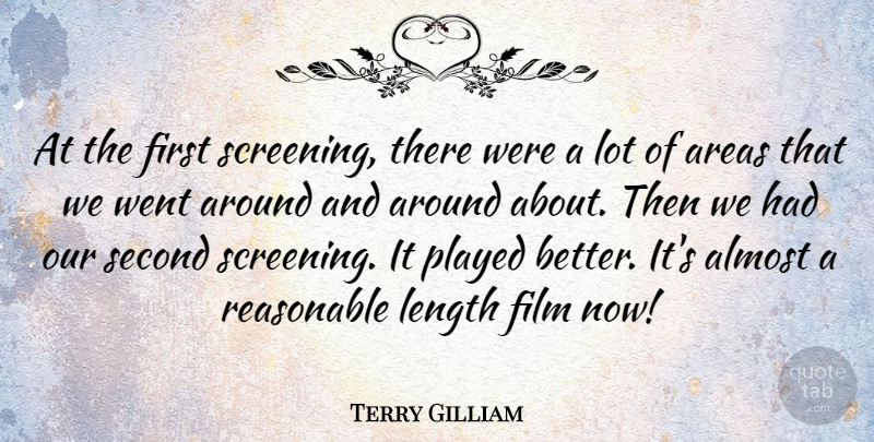 Terry Gilliam Quote About Areas, Length, Played: At The First Screening There...