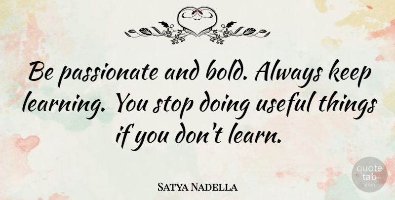 Satya Nadella Quote About Passionate, Useful Things, Keep Learning: Be Passionate And Bold Always...