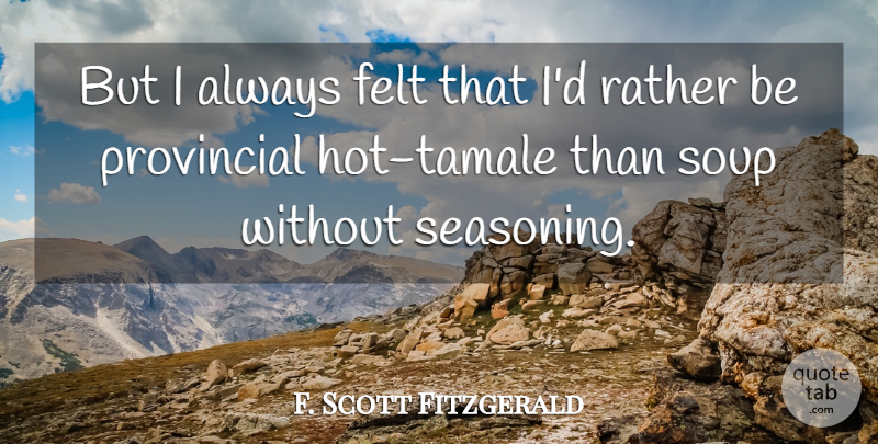 F. Scott Fitzgerald Quote About Tamales, Soup, Hot: But I Always Felt That...