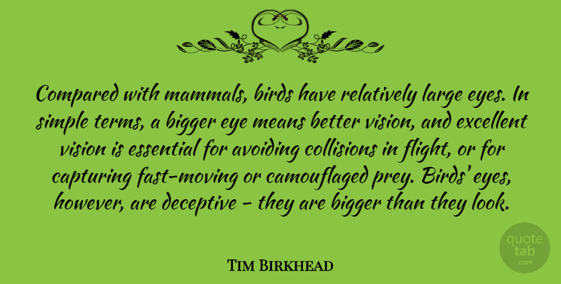 Tim Birkhead Quote About Avoiding, Bigger, Birds, Capturing, Compared: Compared With Mammals Birds Have...
