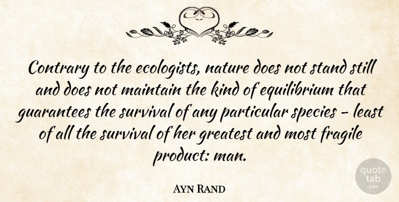 Ayn Rand Quote About Men, Earth Day, Survival: Contrary To The Ecologists Nature...