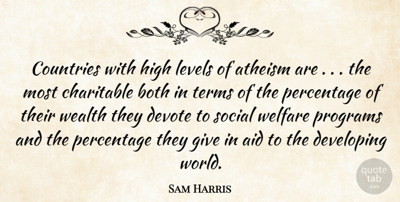 Sam Harris Quote About Country, Welfare Programs, Giving: Countries With High Levels Of...