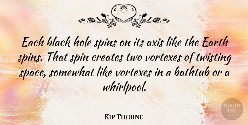 Kip Thorne Quote About Bathtub, Black, Creates, Earth, Hole: Each Black Hole Spins On...