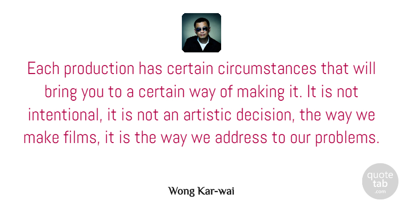 Wong Kar-wai Quote About Address, Artistic, Certain, Production: Each Production Has Certain Circumstances...