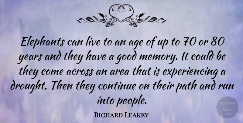 Richard Leakey Quote About Across, Age, Area, Continue, Elephants: Elephants Can Live To An...