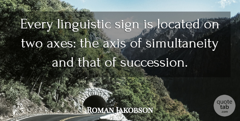 Roman Jakobson Quote About Axes, Two, Succession: Every Linguistic Sign Is Located...
