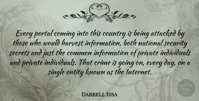 Darrell Issa Quote About Attacked, Both, Coming, Common, Country: Every Portal Coming Into This...