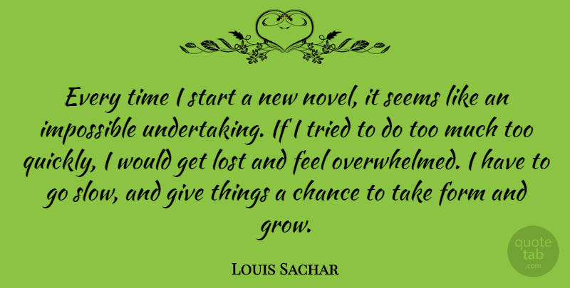 Louis Sachar Quote About Chance, Form, Impossible, Lost, Seems: Every Time I Start A...