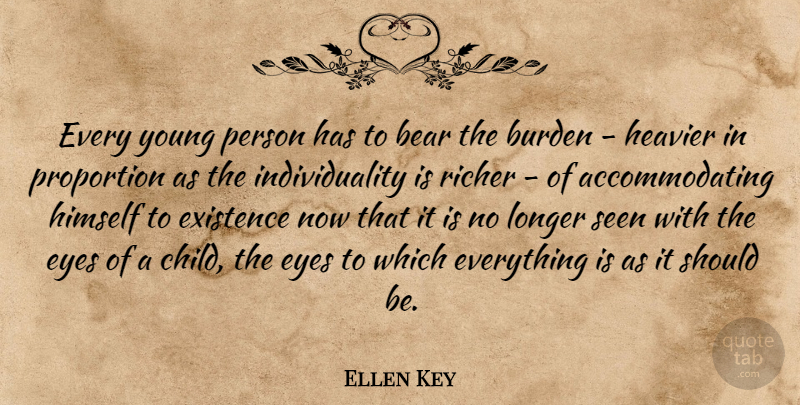 Ellen Key Quote About Burden, Existence, Heavier, Himself, Individuality: Every Young Person Has To...