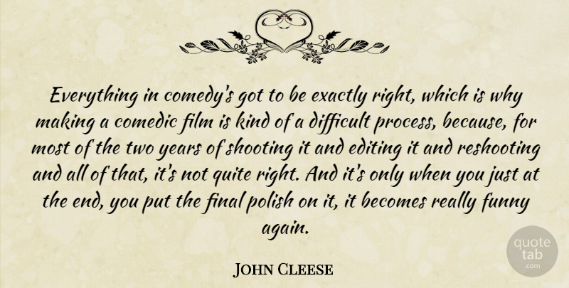 John Cleese Quote About Editing, Years, Two: Everything In Comedys Got To...