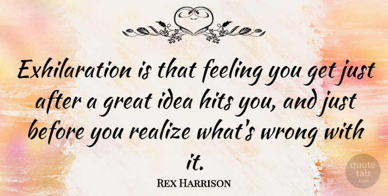 Rex Harrison Quote About Feeling, Great, Hits, Realize, Wrong: Exhilaration Is That Feeling You...