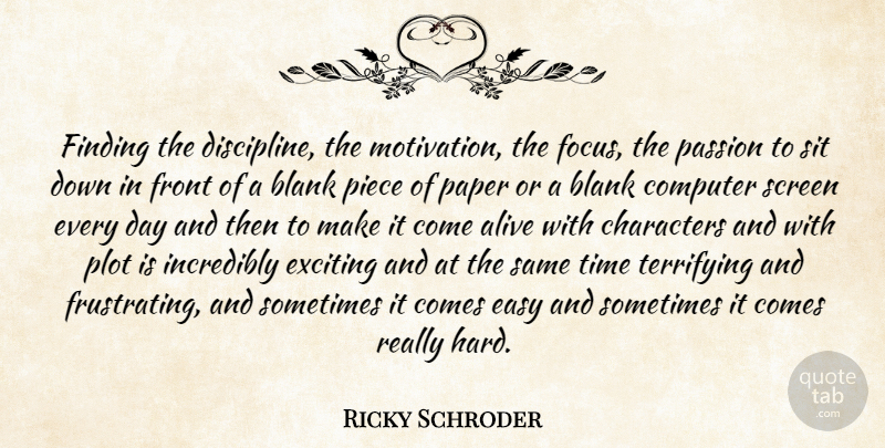 Ricky Schroder Quote About Alive, Blank, Characters, Computer, Easy: Finding The Discipline The Motivation...