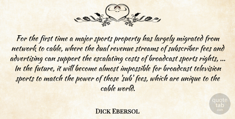 Dick Ebersol Quote About Advertising, Almost, Broadcast, Cable, Costs: For The First Time A...
