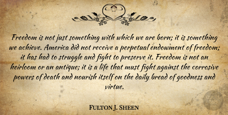 Fulton J. Sheen Quote About Struggle, Fighting, America: Freedom Is Not Just Something...