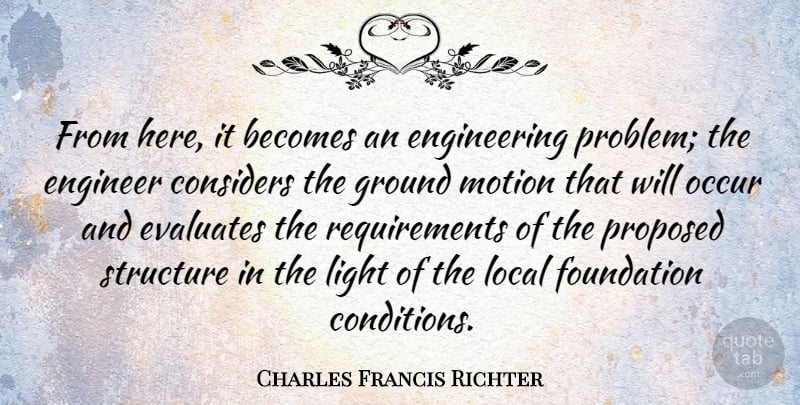 Charles Francis Richter Quote About Becomes, Considers, Engineer, Foundation, Ground: From Here It Becomes An...