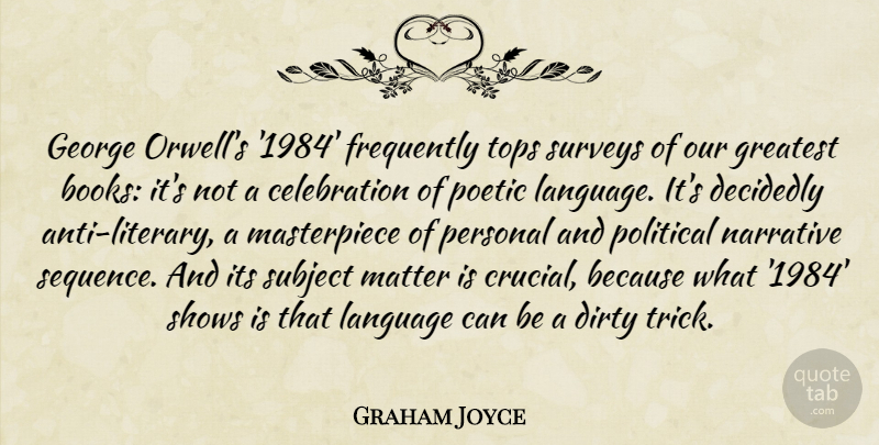 Graham Joyce Quote About Decidedly, Dirty, Frequently, George, Greatest: George Orwells 1984 Frequently Tops...