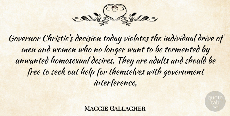 Maggie Gallagher Quote About Men, Decision, Desire: Governor Christies Decision Today Violates...