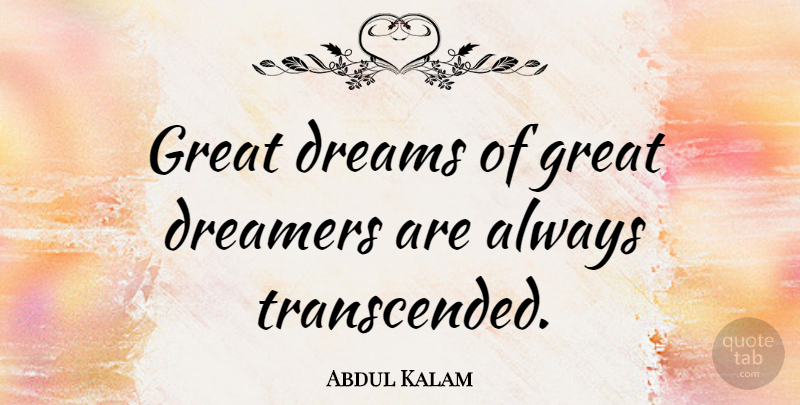 Abdul Kalam Quote About Dream, Dreamer, Small Dreams: Great Dreams Of Great Dreamers...