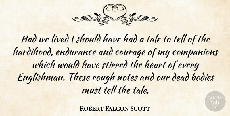Robert Falcon Scott Quote About Bodies, Companions, Courage, Dead, Endurance: Had We Lived I Should...