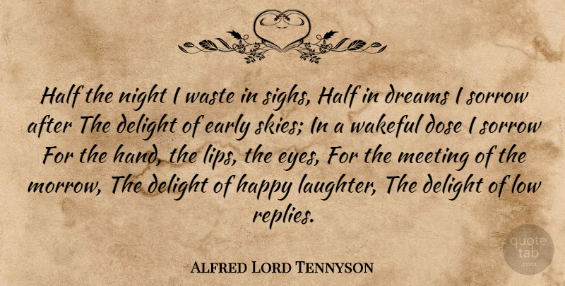 Alfred Lord Tennyson Quote About Dream, Laughter, Eye: Half The Night I Waste...